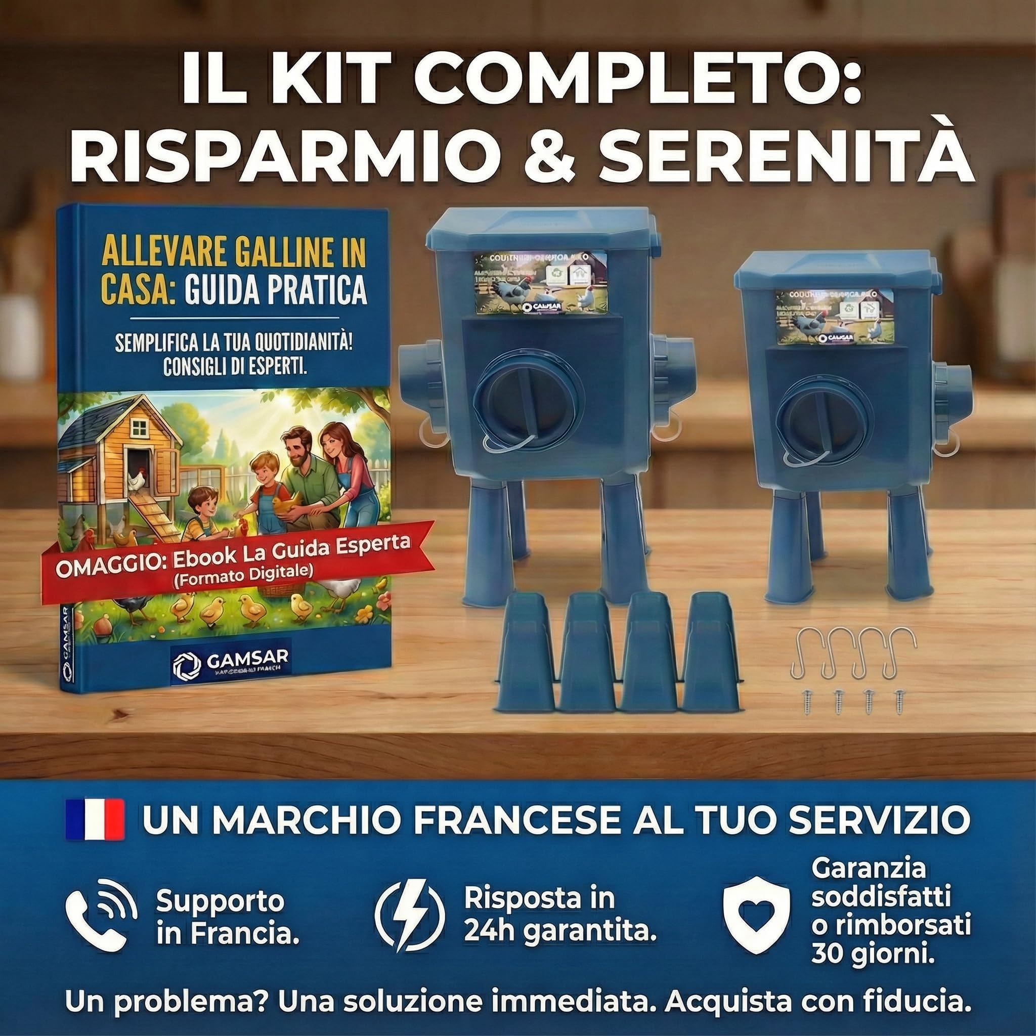 Mangiatoia per Galline 12 kg, 8 kg – Kit 2 Pezzi, Anti-spreco, 5 Porte anti-parassiti, Multi-recinti, Coperchio antipioggia, Ideale per Micro-fattorie e Allevatori amatoriali, Materiali Resistenti