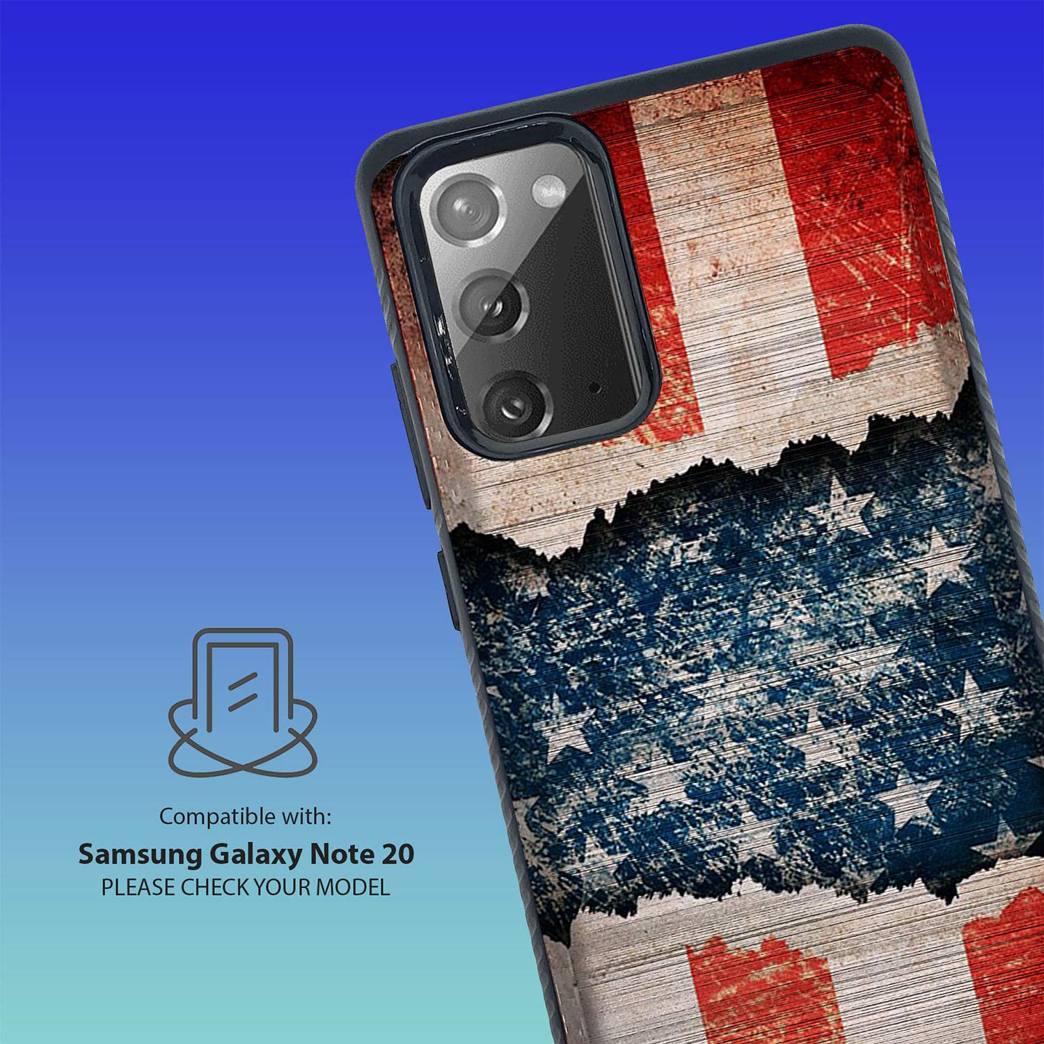 CasesOnDeck Slim Case Compatible with [Samsung Galaxy Note 20 / Note20 5G] [Brushed Armor] Black Dual Layer Slim Fitted Grip Cover (USA Flag)