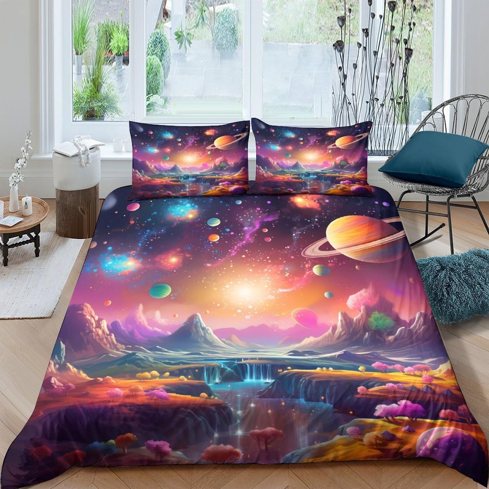 Ctjqhvkz Style-4 3D Printed Galaxy Starry Sky Fitted Sheet Microfiber Soft Mattress Cover Cosmic Nebula Gradient For Bedroom Decor Single（135X200cm）
