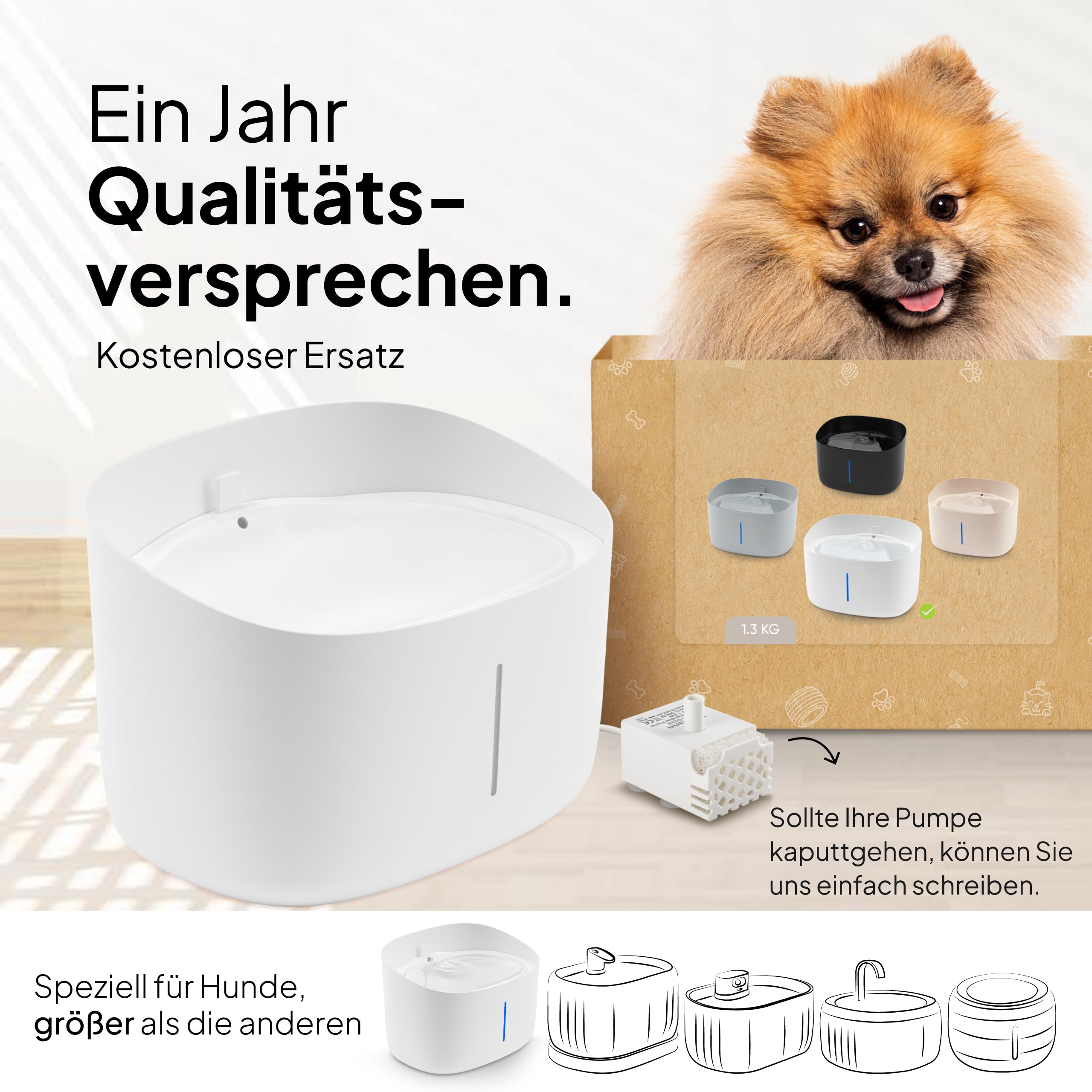 Pretty Paw Trinkbrunnen für Hunde mit 7L Wassertank - Super leiser Hunde Trinkbrunnen - BPA-freier Hundebrunnen mit Filter & LED - Leicht zu reinigender Dog Wasserspender