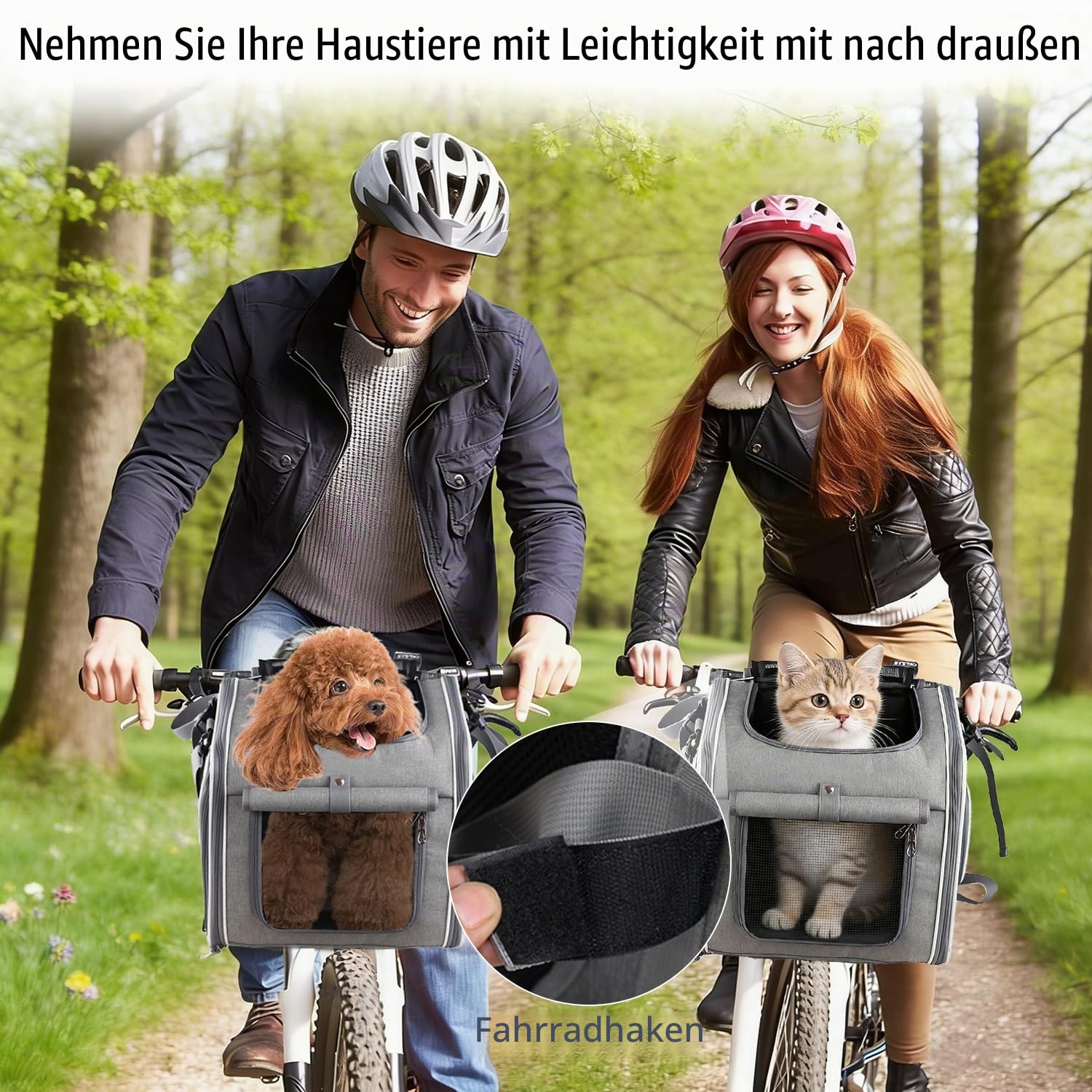 4-in-1-Transporttasche für Katzen und Hunde, Fahrradkorb-Rucksack-Umhängetasche für den Autotransport, für kleine Haustiere bis zu 15 kg, Abnehmbarer Fahrradkorb für den Lenker mit Sichtfenster