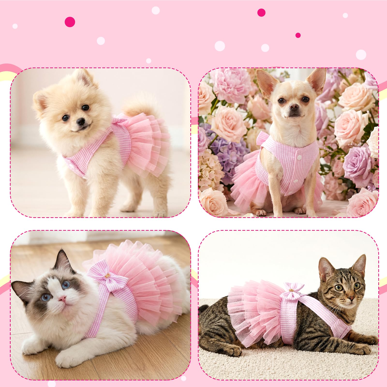 choyaxo Pink Dog Dress Cute Bowknot Tutu Pet Dress Summer Pet Clothe for Puppy Small Cats — view 6