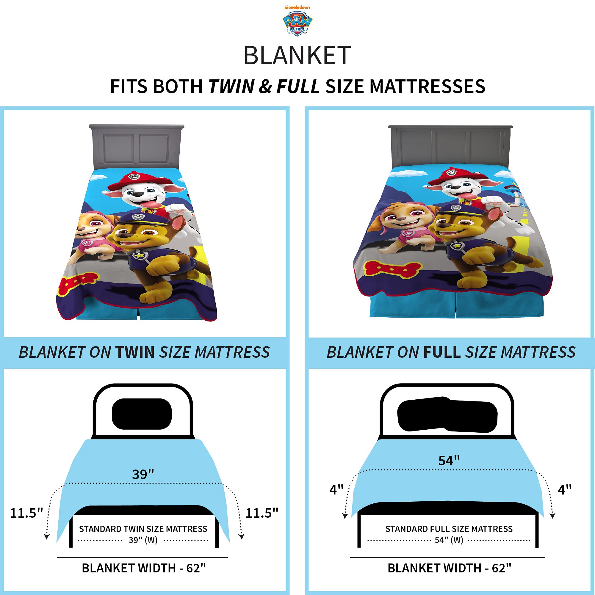 Franco Kids Bedding Coperta Peluche Paw Patrol - 116.8 X 152.4 Cm, Morbida, Doppia Taglia, Per Bambini, Uso Quotidiano