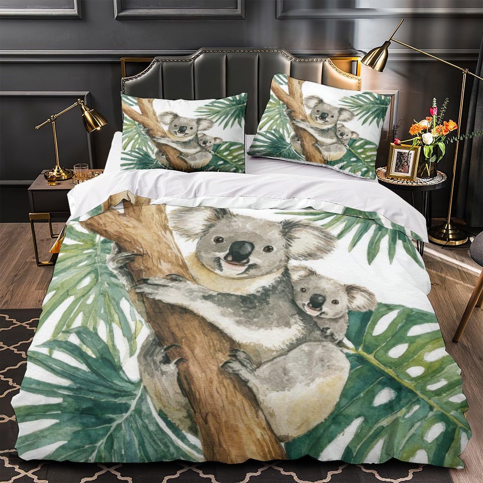 Housse de couette koala 3D en microfibre 200x200 cm avec 2 taies d'oreiller pour lit double