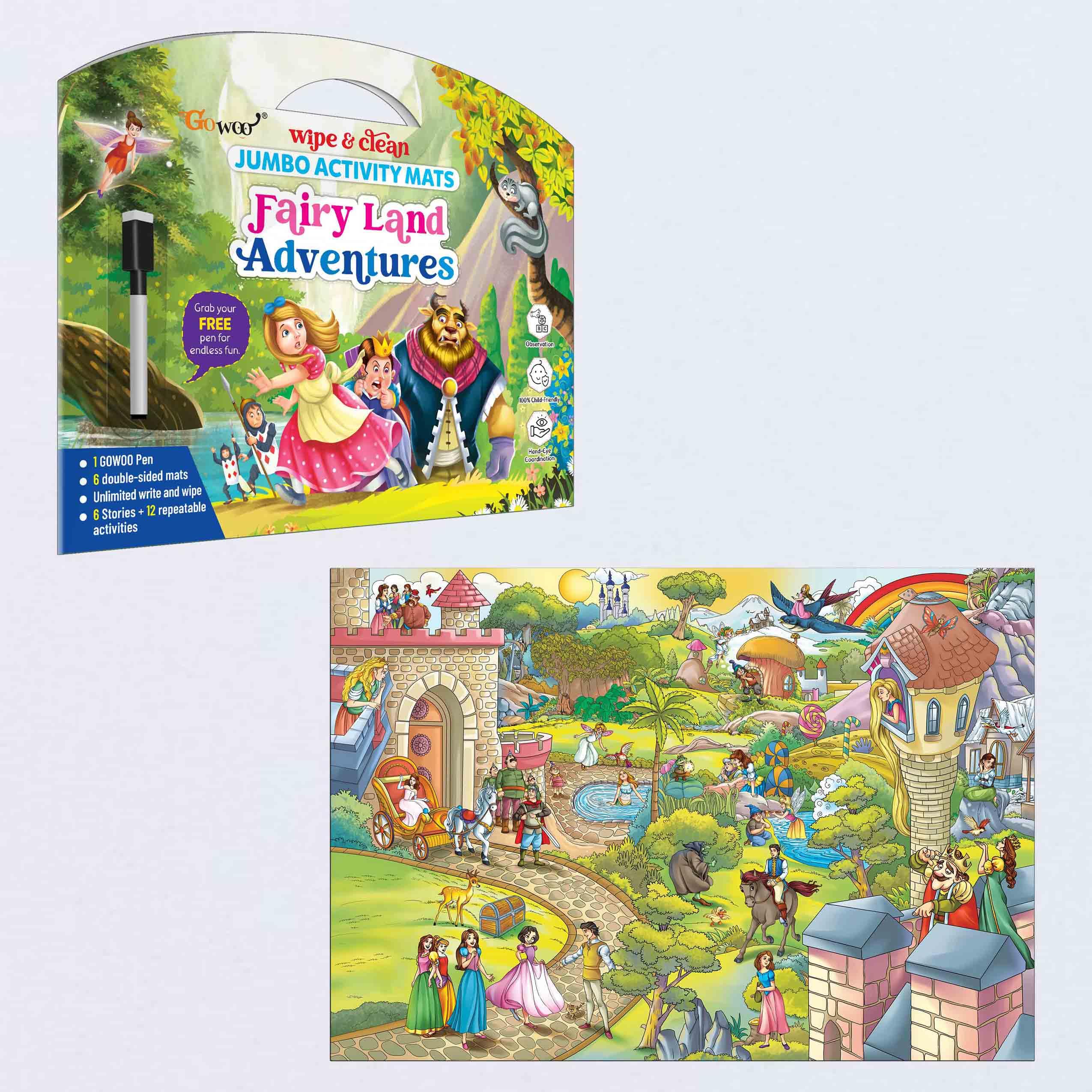 Fairy Land Adventures and Giant Princess Castle Colouring Poster | Combo of 1 Activity mat with Pen and 1 Colouring Poster