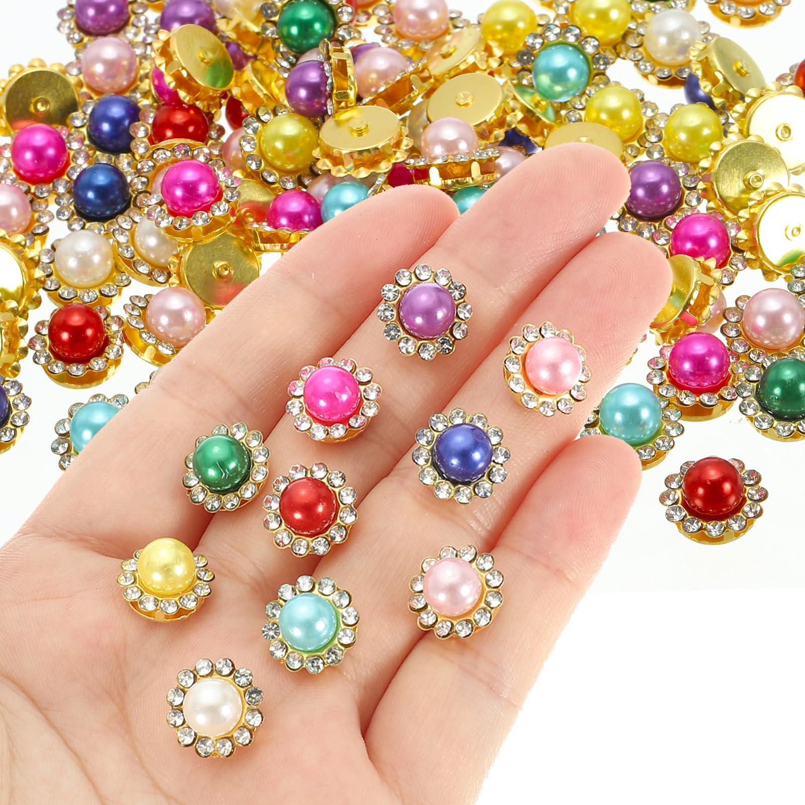 100Pcs 12Mm Zon Bloem Parel Naaien Steentjes Vergulde