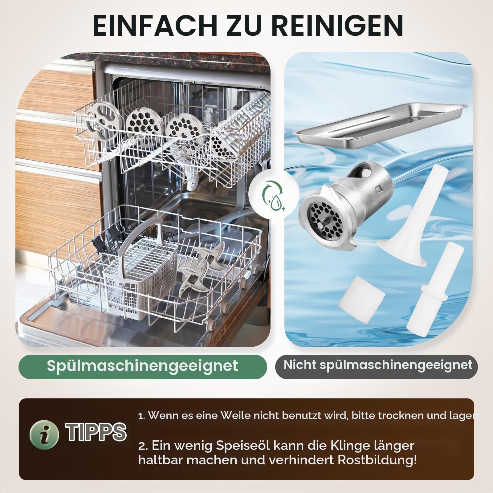 Huanyu Fleischwolf Elektrisch 1100 watt Gewerbe Fleischwolf mit Wurstfüller Elektrische Hackfleisch Maschine mit 2 Schneidmessern und 4 Schneidplatten