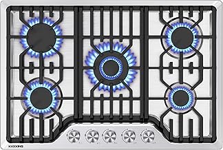30 Inch Gas Cooktop, 5 Burner Dual Fuel Built-in Stove Top, Stainless Steel Propane/Natural Gas Cooktop with Thermocouple Protection, NG/LPG Convertible for Safe & Efficient Cooking