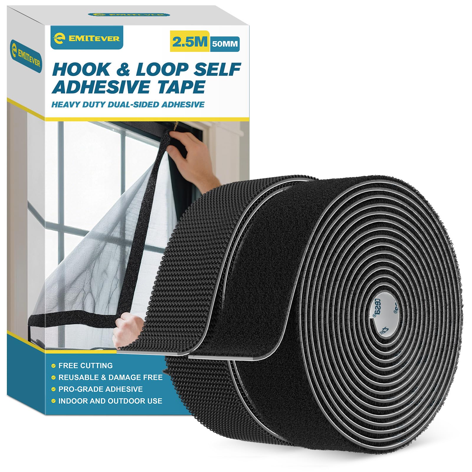 EMITEVER Klettband Selbstklebend Extra Stark- Klettverschluss Selbstklebend Heavy Duty-Doppelseitiges Vielseitig einsetzbar Tape für Innen & Außen DIY, Organisation