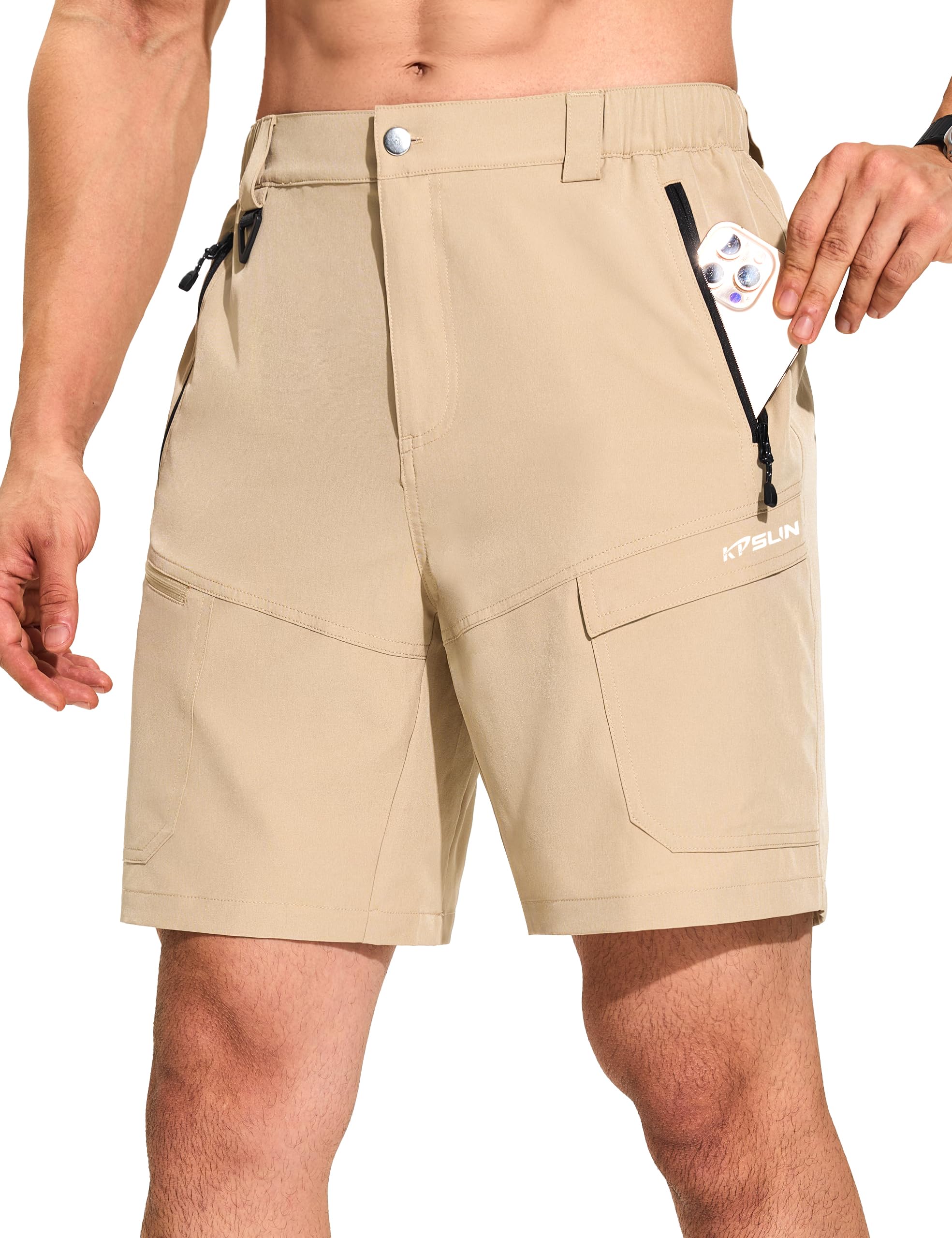 KPSUN Mens 7 Hiking Cargo Shorts Lightweight Quick Dry Tactical Golf Shorts with Zipper Pockets for Fishing Camping