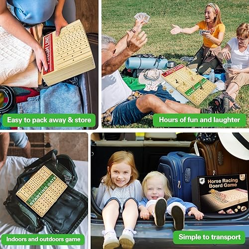 Miniatura 5 de FUNNYB&G Juego de mesa de carreras de caballos de 21 pulgadas, plegable, grande, juego de carreras de caballos para adultos con 11 caballos de