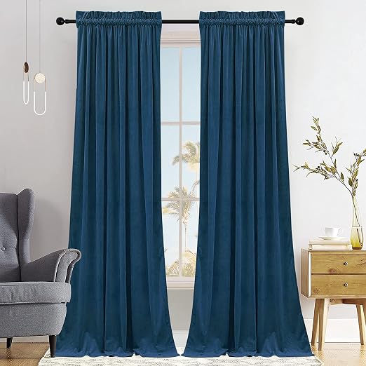 Gisewood Sky Blue Velvet Curtains – Thermal Insulated, Grommet Top, 2 Panels 52x84 Inches