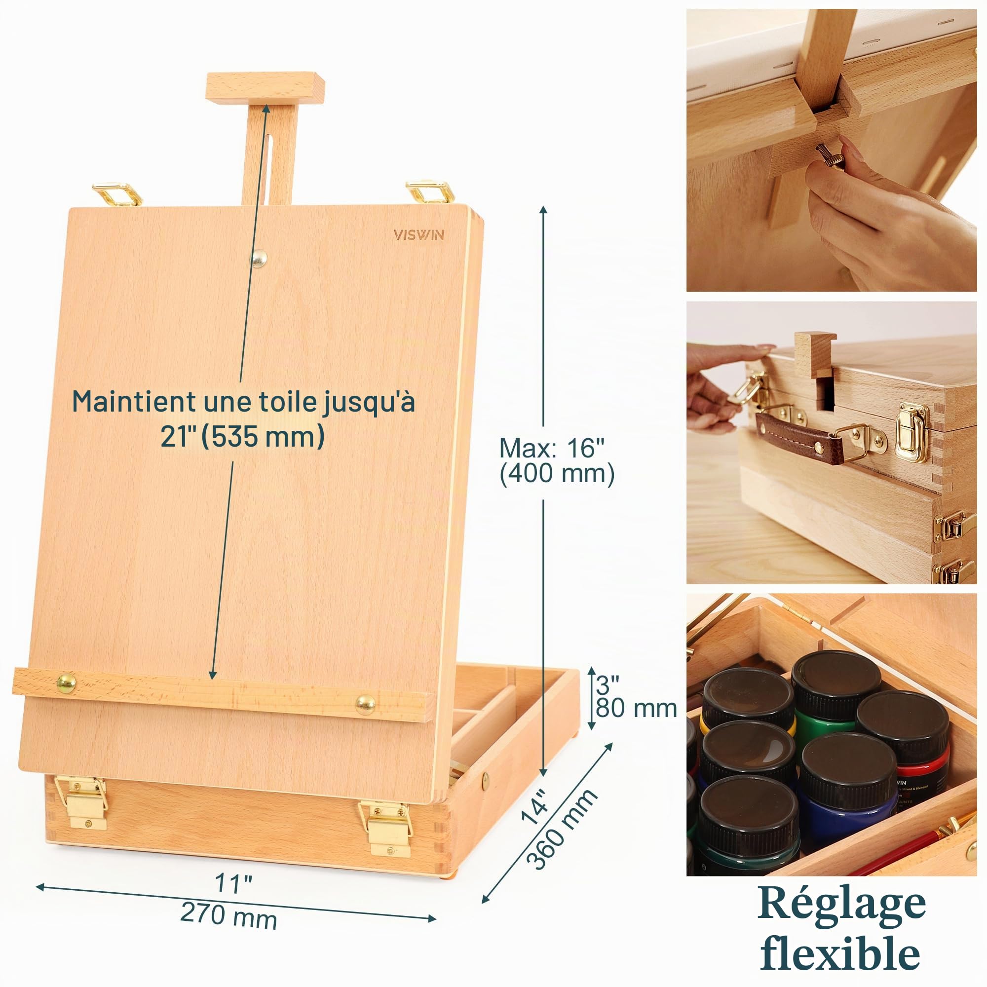 VISWIN Kit de Peinture Acrylique 62 Pièces avec Chevalet, Set Professionnel avec 24 Acryliques, Toiles, Pinceaux & Bloc, Matériel, Kit pour Adultes, Enfants, Artistes