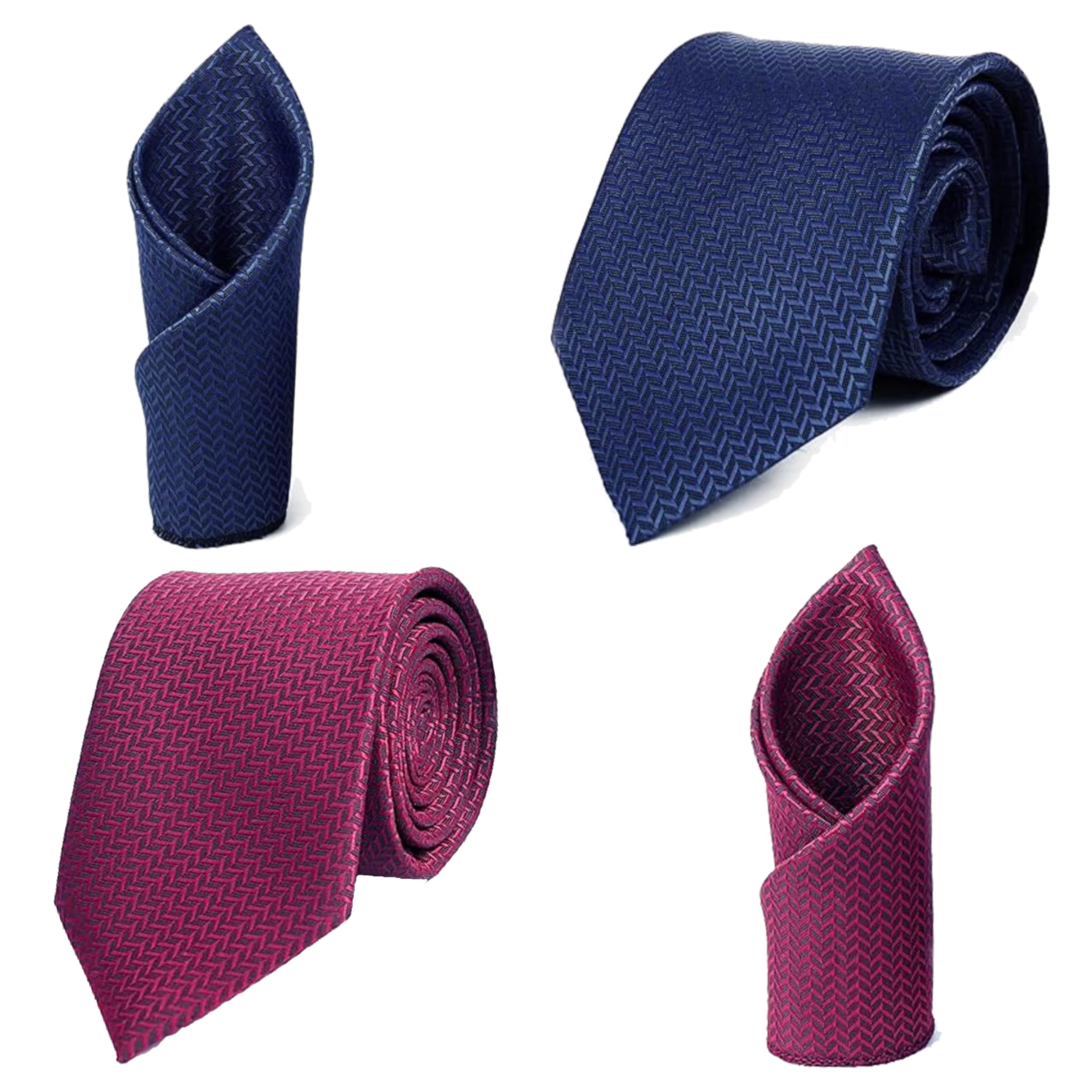 Men's Criss Cross Design MicroPoly Formal Blue & Maroon With Free Matching Pocket Square With Each Solid Color with Silky Feel Necktie (Set Of 2 Tie & Pocket Square)-image-21