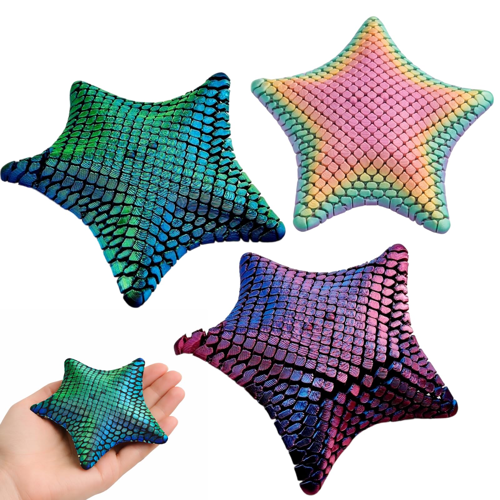 3 PCS 3D Printed Fidget Star Sensory Toy, Stress Relief Starfish Design for Students and Office Use, 3D Printed Starfish Fidget Toy with Stretchable Features for Desk Decor and Travel Companions