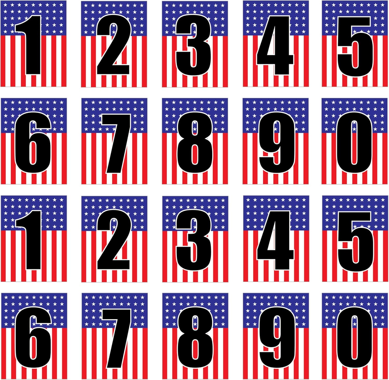American Flag Mailbox Number Decals – 2x4 Inch Vinyl Stickers, Set of 20 (Two Sets 0–9) – Patriotic Address Numbers with Stars & Stripes – Weatherproof, Made in USA