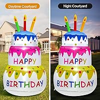 Vista 3 de Pastel de cumpleaños inflable de 4 pies con velas, luces LED integradas, adecuado para decoración de interiores, exteriores, patio, césped