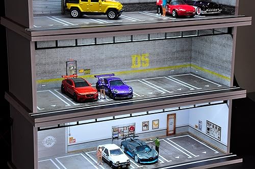 Miniatura 2 de Hot Wheels - Vitrina de coche a escala 164 con luz LED y cubierta acrílica, dioramas de estacionamiento Hot Wheels con 6 espacios de estacionamiento
