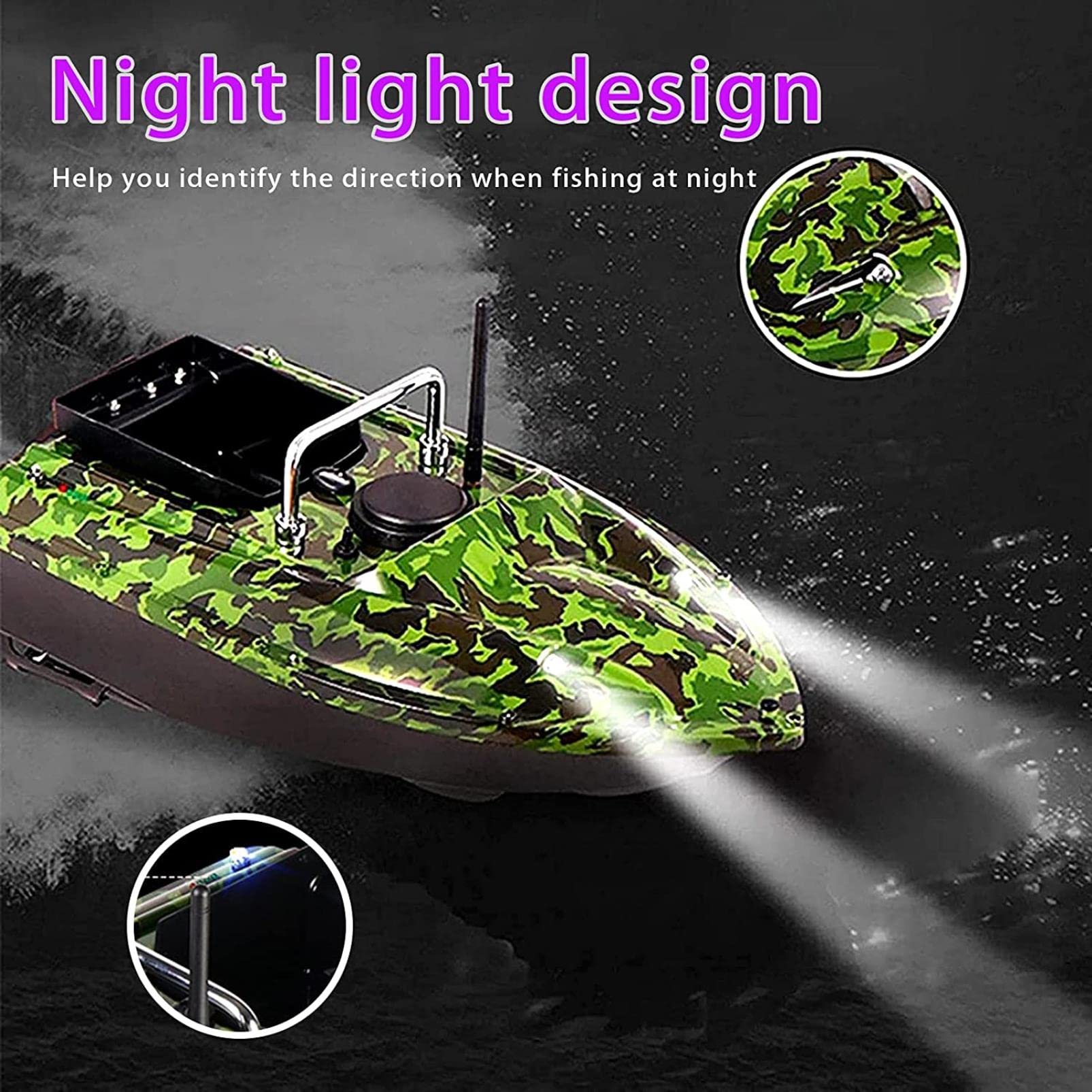 Barco Teledirigido Cebador Pesca Carpfishing, Barco de Cebo Inteligente de Pesca, RC Bait Boat con Control de Crucero y Luz Nocturna LED, Adecuado para Uso Nocturno y Nublado