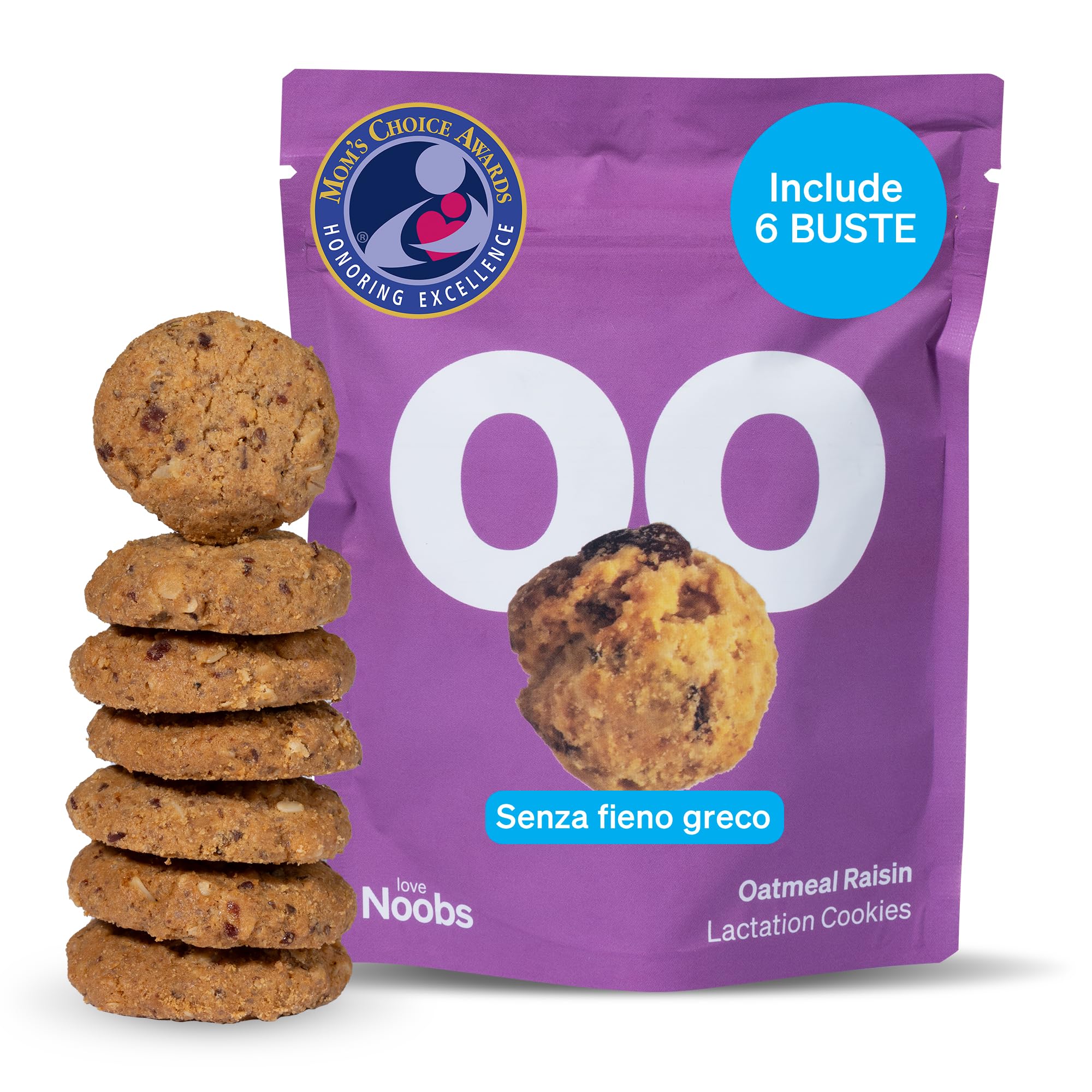 Biscotti per L'allattamento al Seno Love Noobs, Biscotti per L'allattamento, Snack salutare, 6 x 100 gr, Farina D'avena e Uvetta