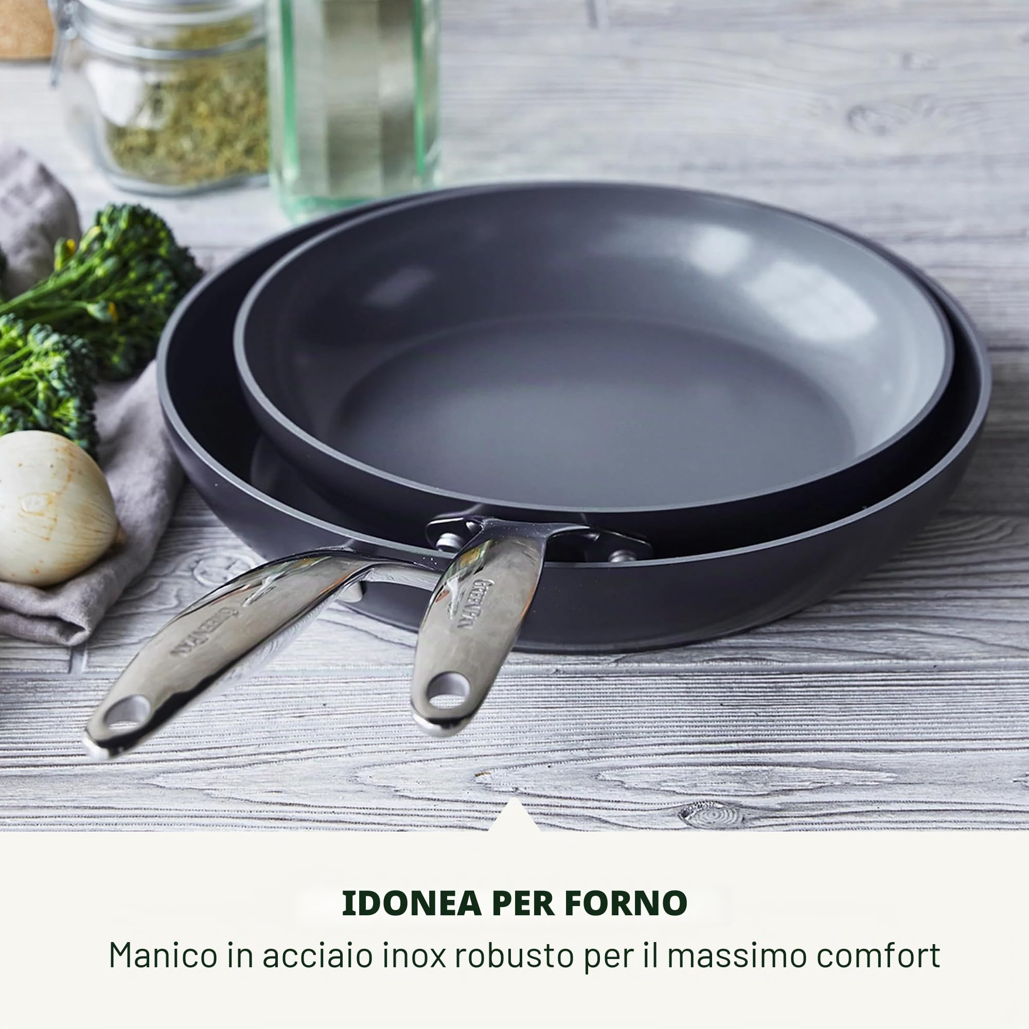 GreenPan Valencia Pro Set 6 Pezzi Padelle con Coperchi Ceramica Antiaderente con Diamanti, Senza PFAS, Utensili Metallo, Induzione, Forno 315 °C, Lavastoviglie, Grigia