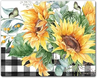 CounterArt Sunflower Fields 3mm Tempered Glass Cutting Board 15” x 12” Manufactured in the USA Serving Board Charcuterie Board