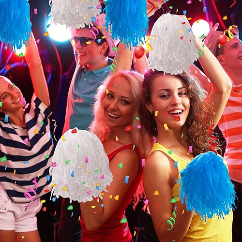 Miniatura 6 de Paquete de 40 pompones de animadora de plástico con asas para niños y adultos, rooters, equipo deportivo, fiesta de animación (rojo)