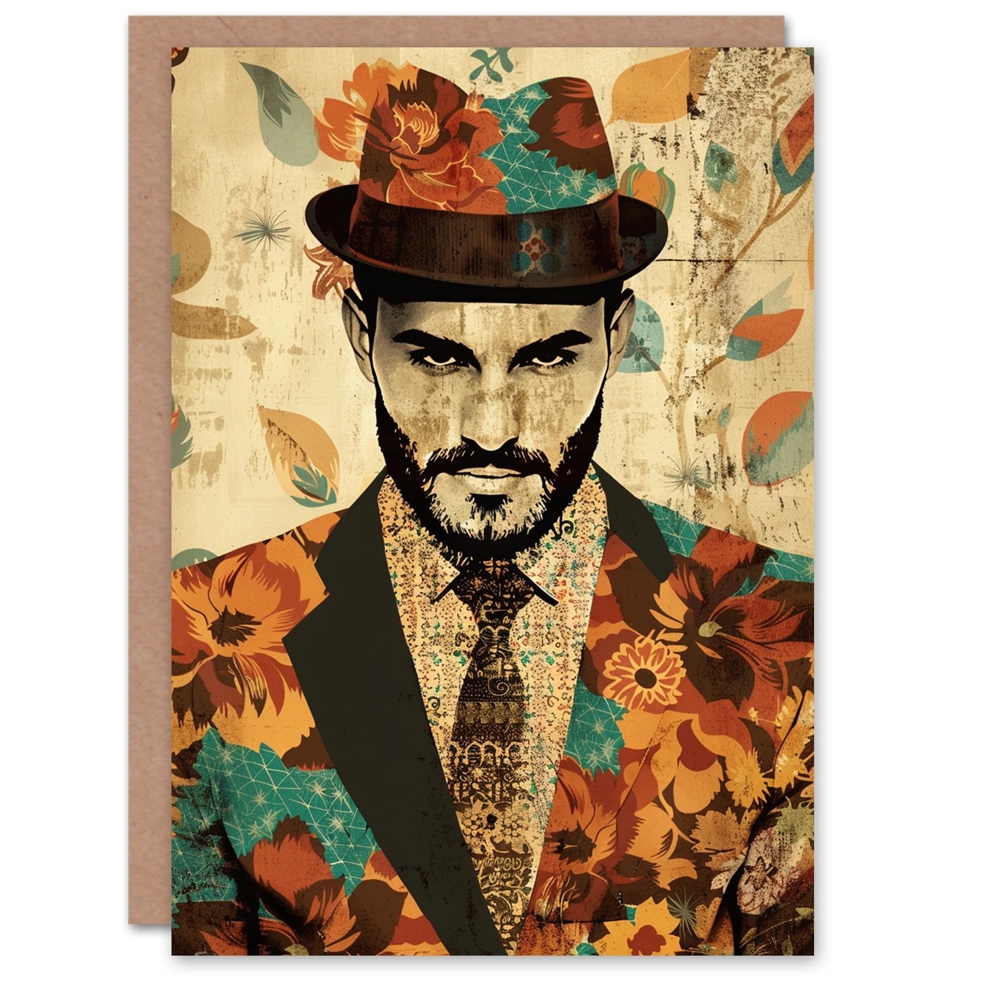 Artery8 Dapper Dressed Man in Floral Pattern Suit For Her Woman Birthday Card
