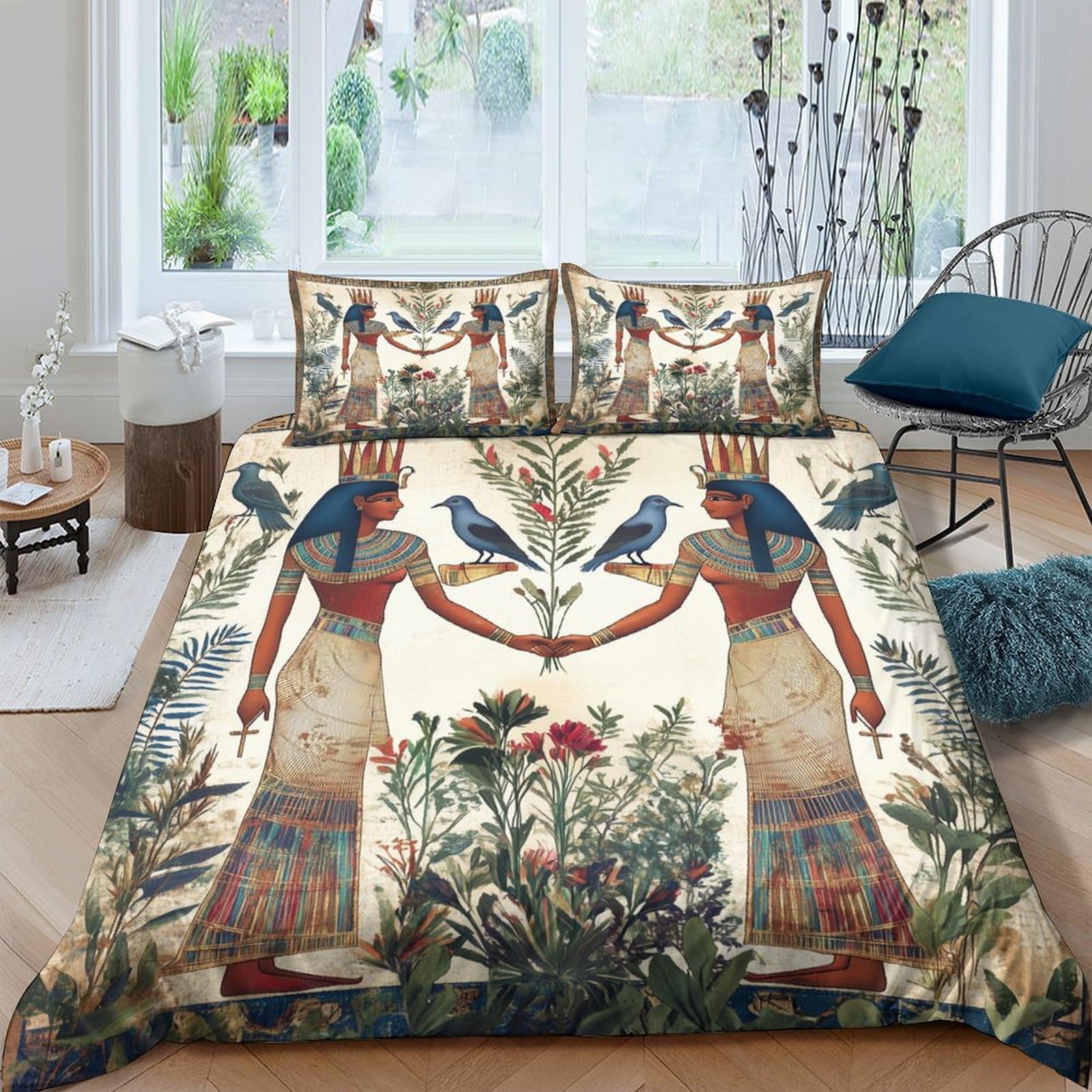 Ctjqhvkz Style-8 3D Printed Egyptian Goddess Fitted Sheet Microfiber Soft Boho Vintage Art Mattress Cover For Bedroom Dorm Home Decor Single（135X200cm）