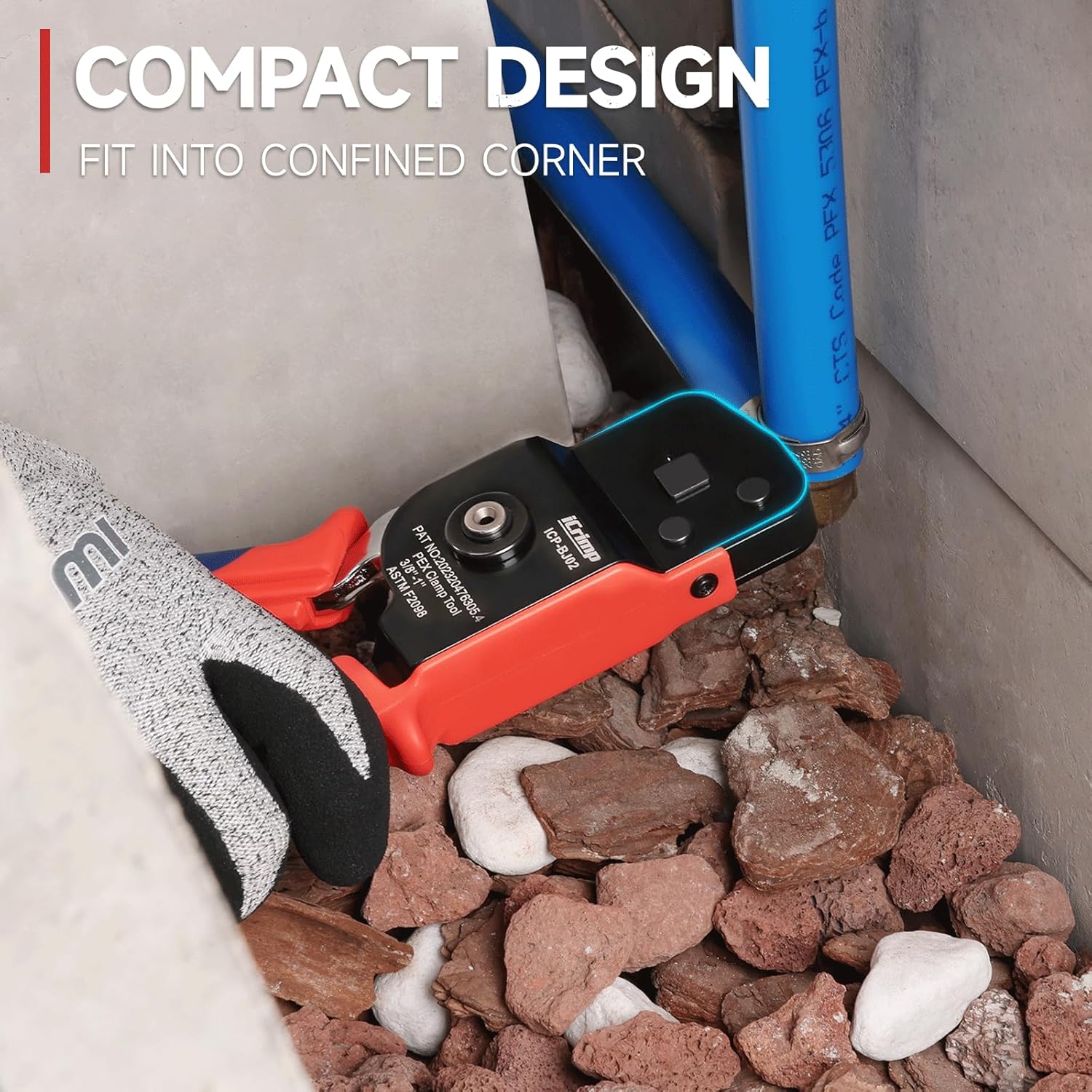 iCrimp KIT-BJ02 PEX Crimping Tool Kit with PEX Clamps, PEX Pipe Cutter, One-Handed PEX Clamp Tool for Cinching 3/8-in, 1/2-in, 3/4-in, 1-in PEX Clamp
