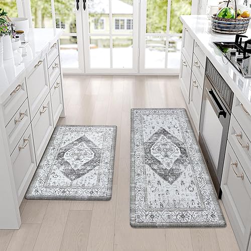 Miniatura 5 de Lahome Alfombrillas de cocina antifatiga para piso, 2 piezas, acolchadas y cómodas, tapetes de cocina desgastados, tapete impermeable para cocina,