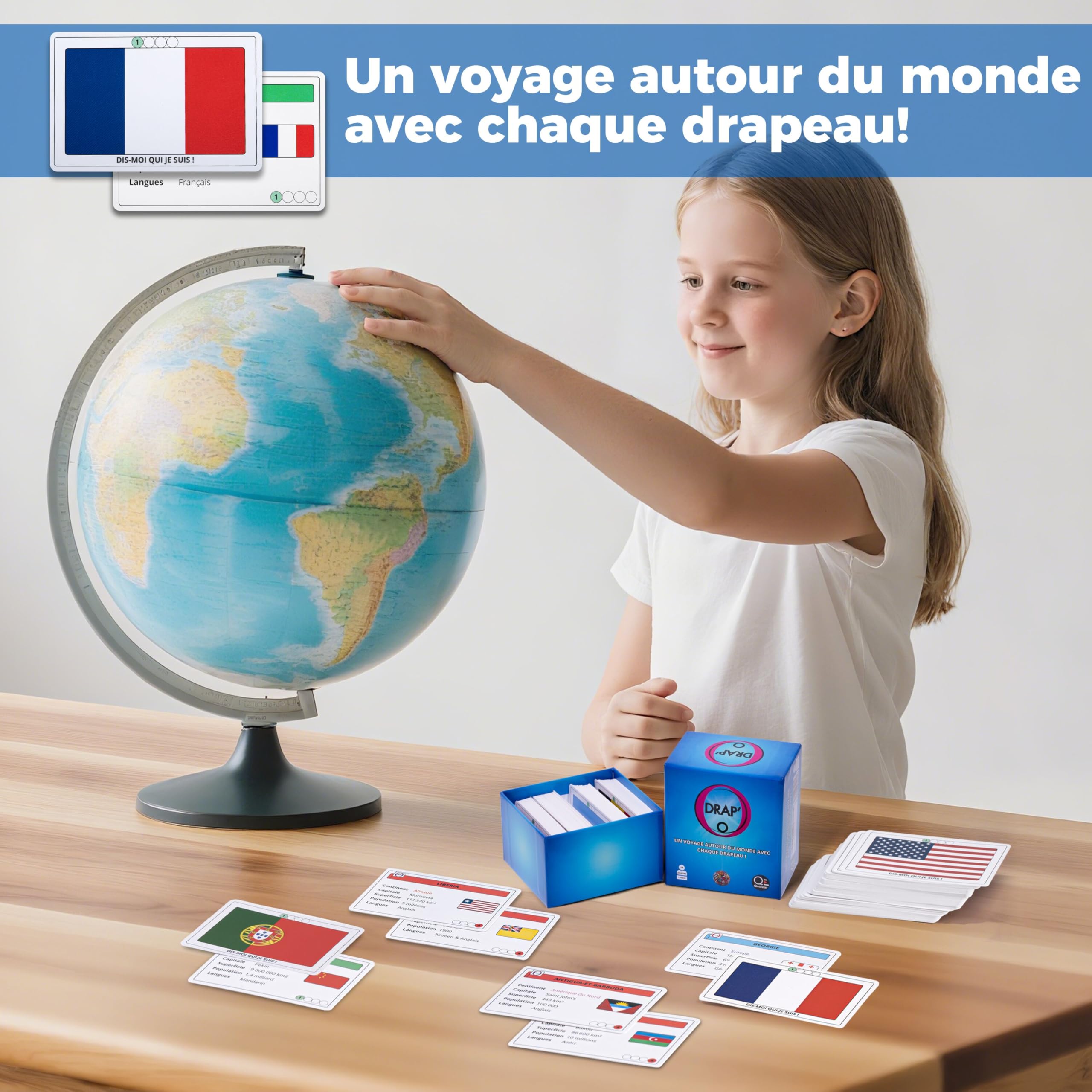 Drap'O - Gioco di Carta: Bandiere del Mondo | 208 Paesi | Capitali, Lingue, Continenti. Geografia e strategia | 4 Livelli di difficoltà | per bambini e adulti - Gioco educativo