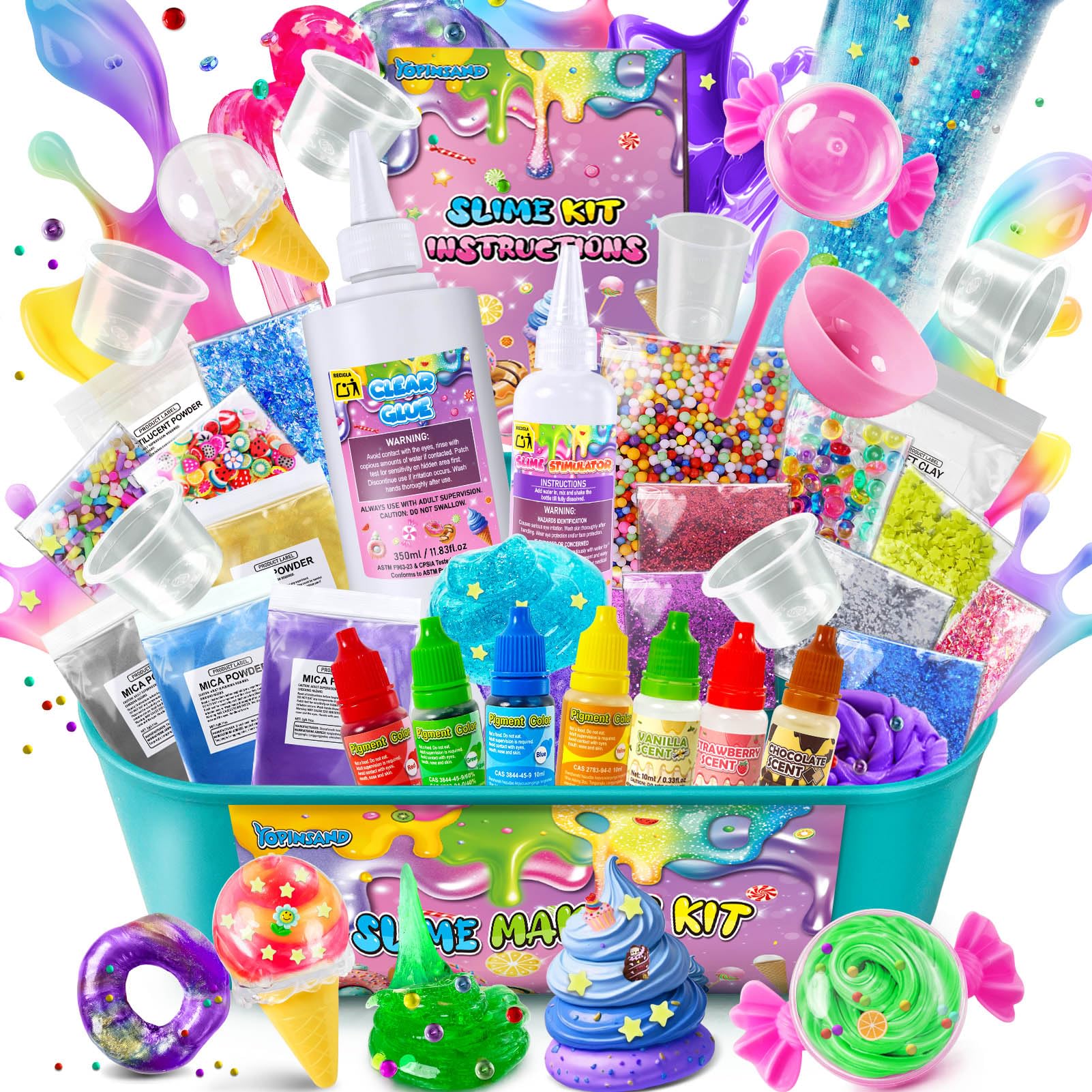YOPINSAND DIY Slime Kit, Galaxy & Glow in The Dark Slime Making Kit for Kids 3-12, Butter & Cloud Slime Kit with Add-ins