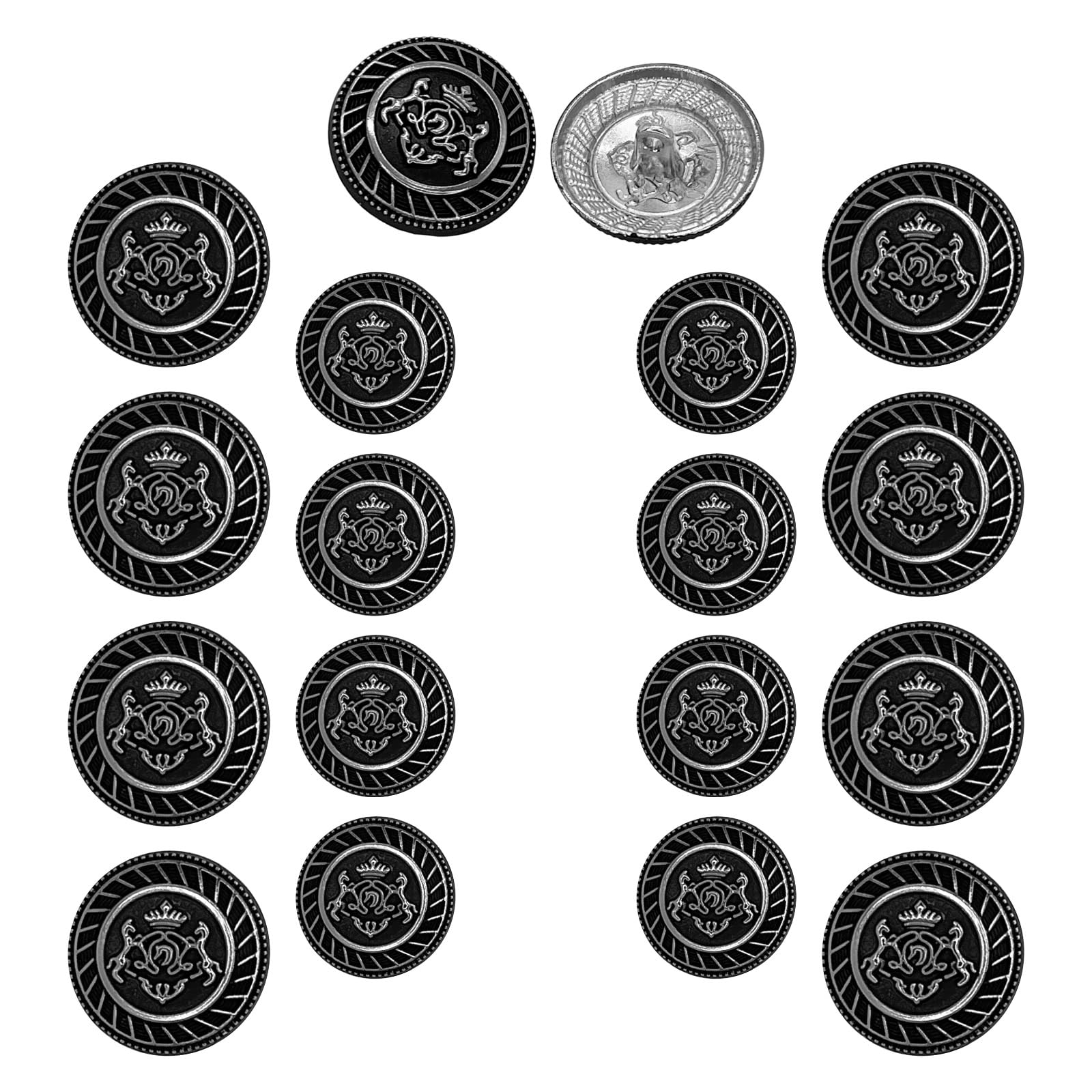 Ani Accessories Matte Black Finishing Royal Design Metal Shank Button for Coat Blazer Suit, Sherwani and Indian Dresses Sports Coat (Pack of 16, 8 Big and 8 Small Buttons)-picture-20