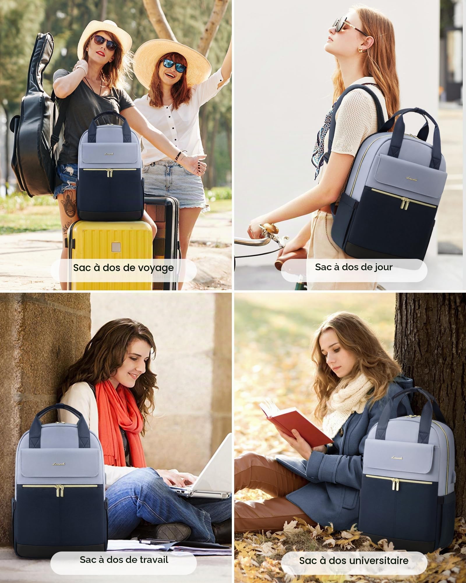LOVEVOOK Sac a Dos Femme, 17,3 Pouces Sacs à Dos Ordinateur Portable, Antivol Imperméable Sac avec USB Charging Port, Elegant Backpack pour Travail Affaire Voyage Loisir Université