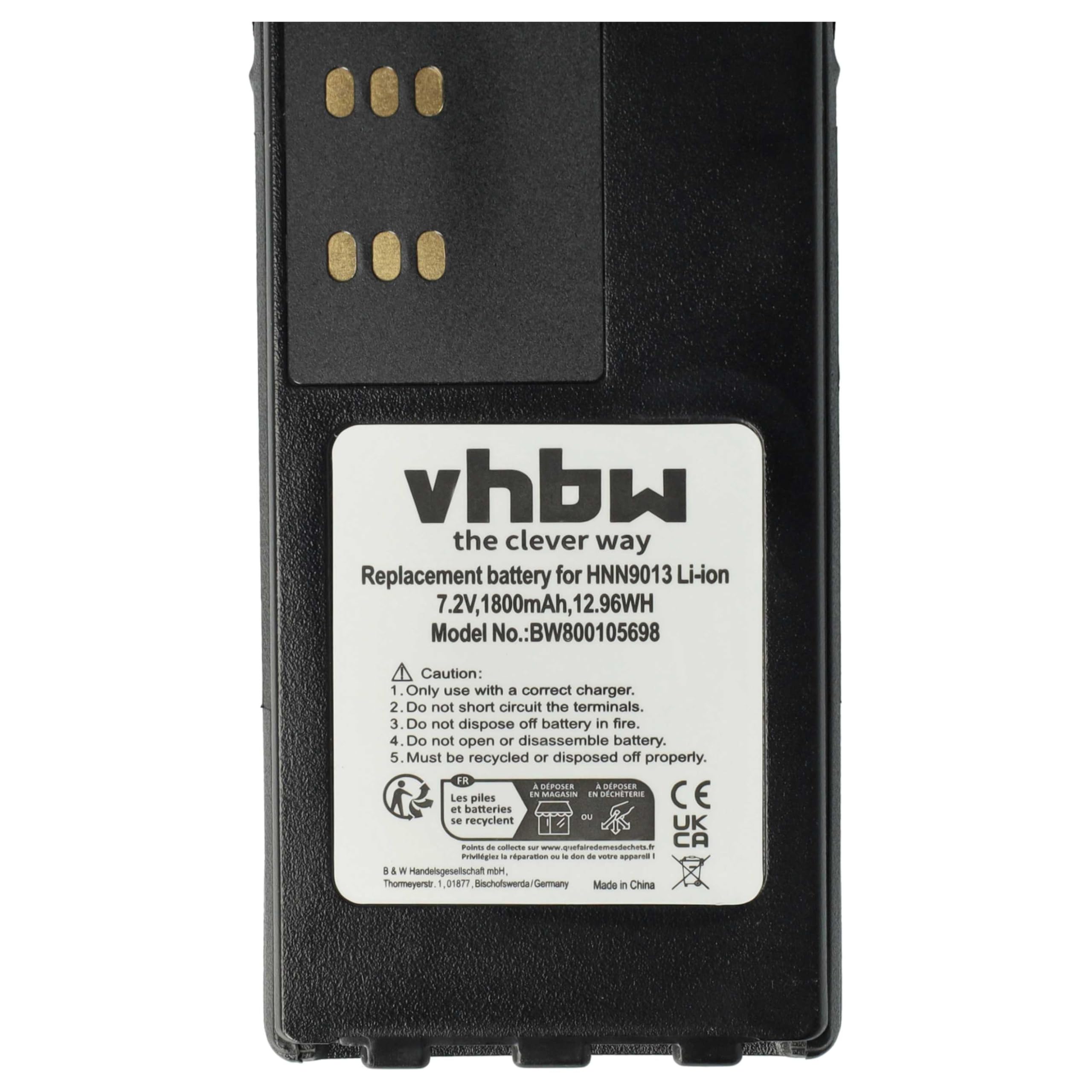 vhbw 2x batteria compatibile con Motorola GP339, GP540, GP340, GP360, GP380 radio (1800mAh, 7,2V, Li-Ion) + clip