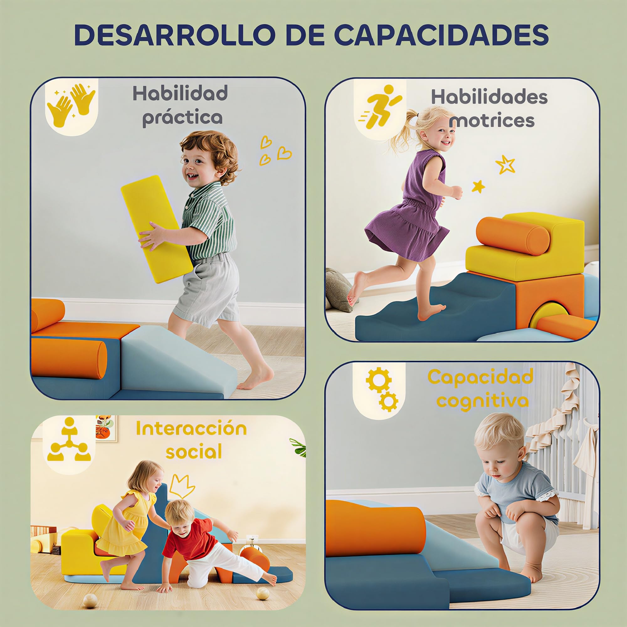 AIYAPLAY Juego de 9 Bloques de Espuma para Niños con Fundas de Terciopelo Lavables, Bloques de Psicomotricidad Set de Escalada para Interior, para Escalar y Gatear, Multicolor