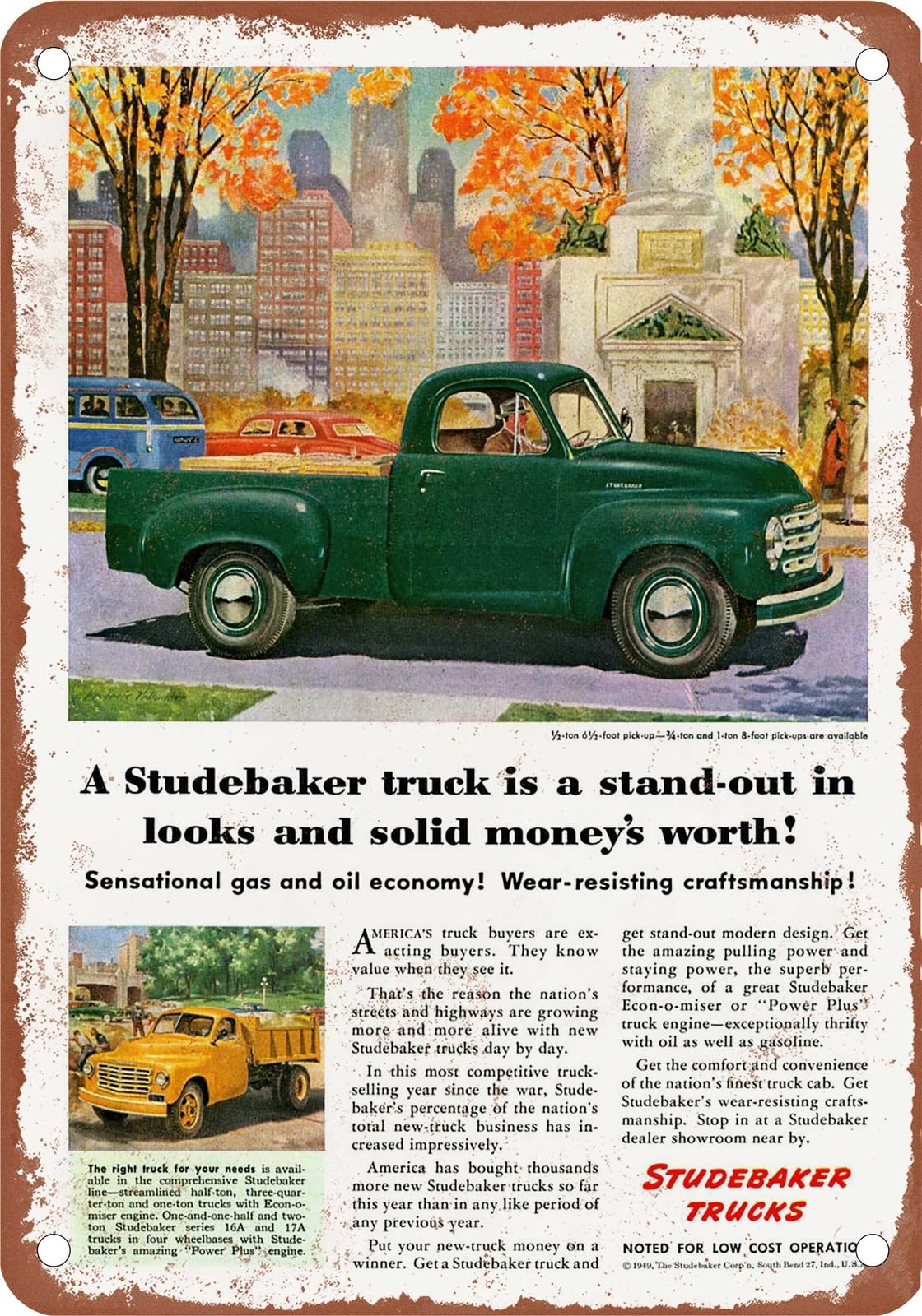 METAL SIGN - 1949 Studebaker Truck Vintage Ad 14 - Old Retro Rusty Look home decor