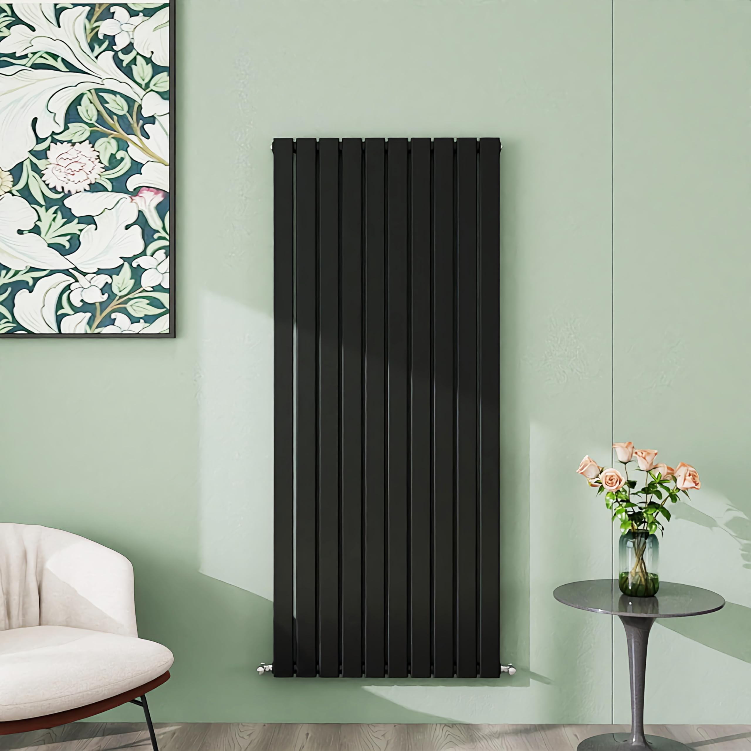 Simple Bathroom 1600×680mm Black Vertical Designer Radiator Single Panel Modern Central Heating Flat Panel Radiators