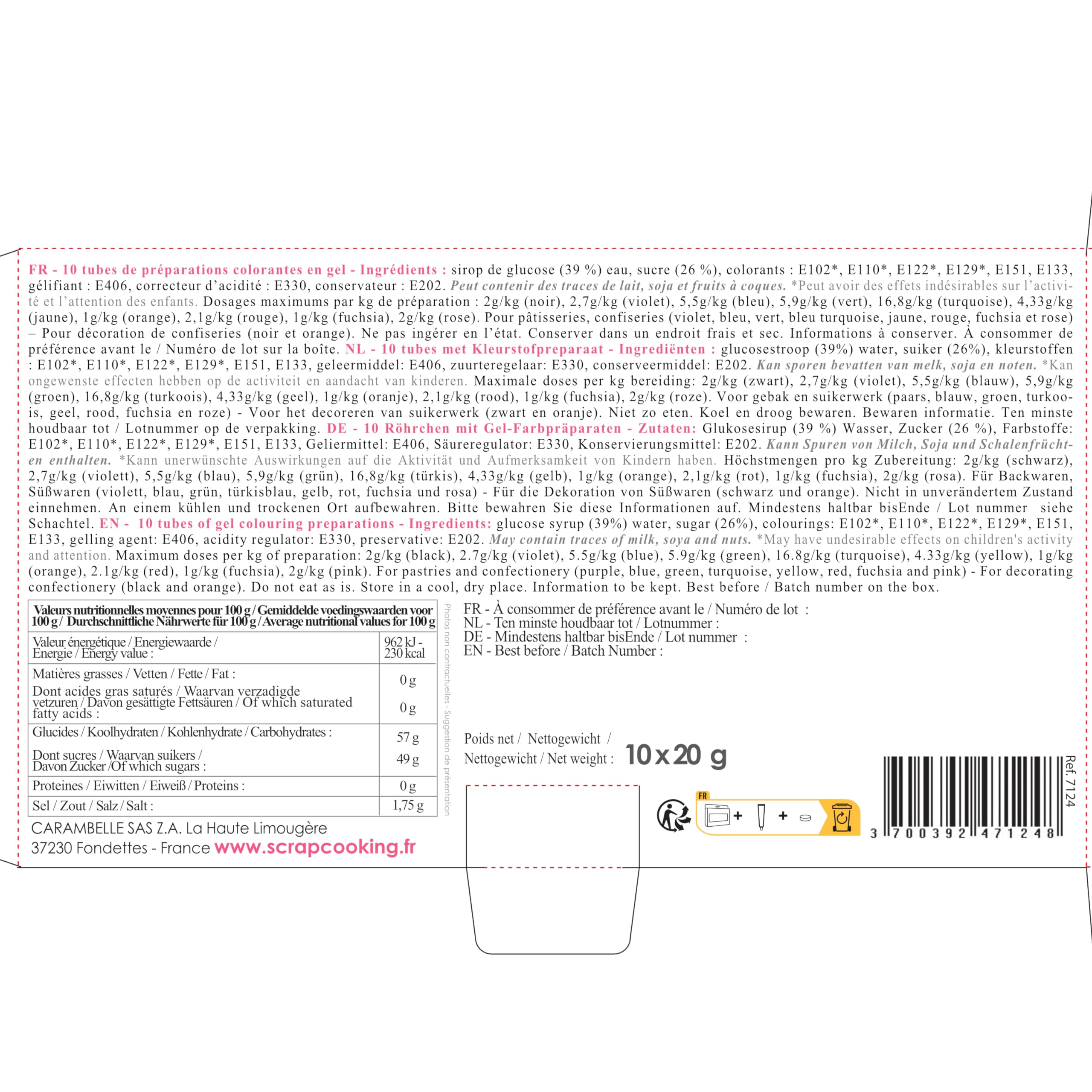 ScrapCooking - Coffret 10 Colorants Alimentaires en Gel - Colorants Pâtisserie 10 x 20 g - Rouge, Bleu, Jaune, Vert, Noir, Rose - Pour Desserts, Gâteaux & Biscuits - 7124