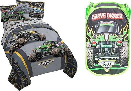 Miniatura 1 de Jay Franco Monster Jam MJ Life - Juego de cama individual y cesta desplegable Grave Digger
