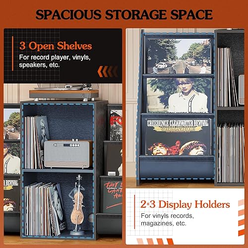 Miniatura 3 de Soporte para tocadiscos, soporte para tocadiscos con almacenamiento de discos de vinilo, 300 álbumes, mesa de tocadiscos con soporte para discos de