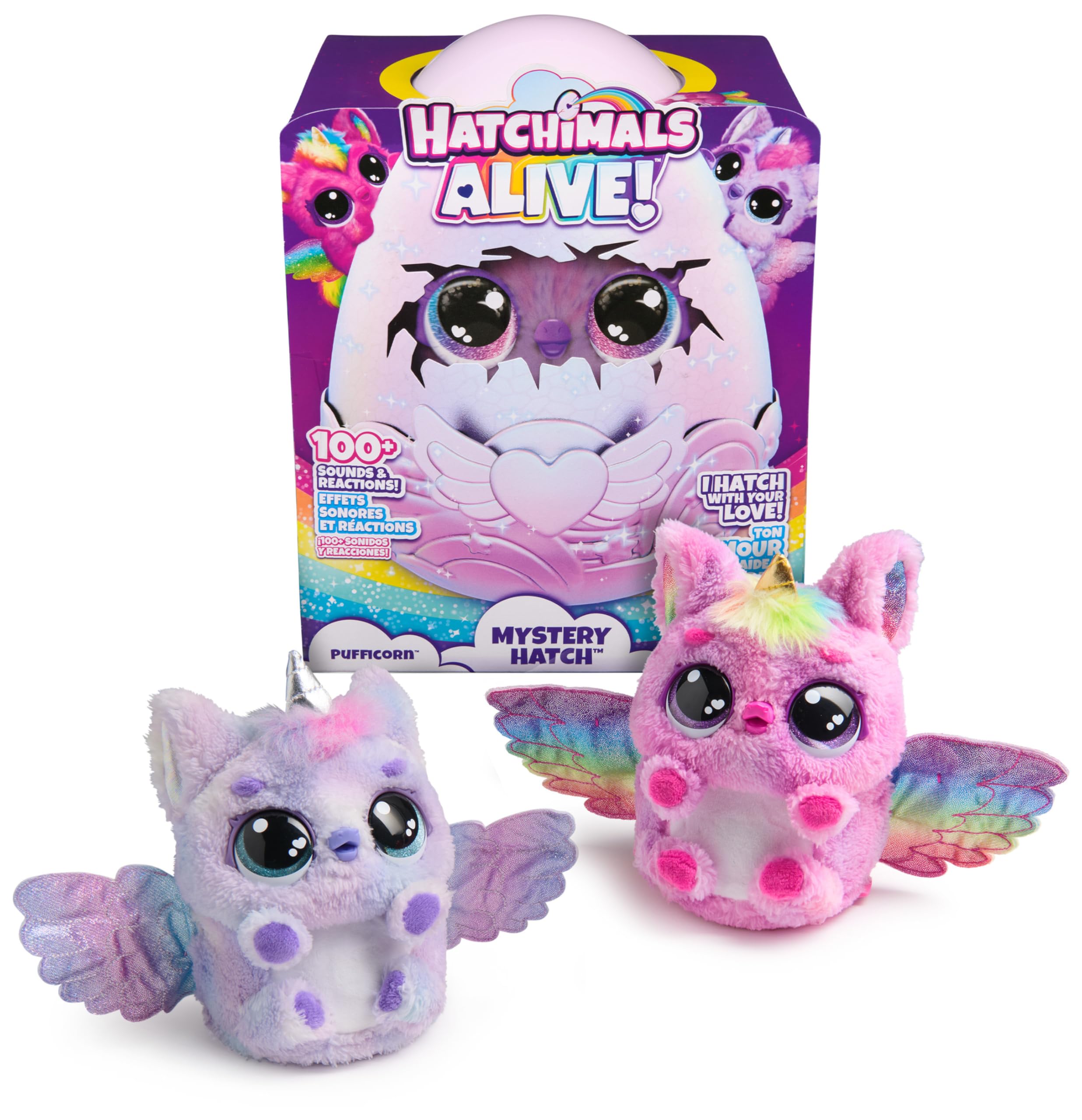 HATCHIMALS Alive Mystery Hatch PUFFICORN Peluche Interactivo Sorpresa y Huevo con Niebla, Luces y más de 100 Reacciones y Sonidos La Magia está en Tus Manos Juegos Infantiles Juguetes Niños 5 Años