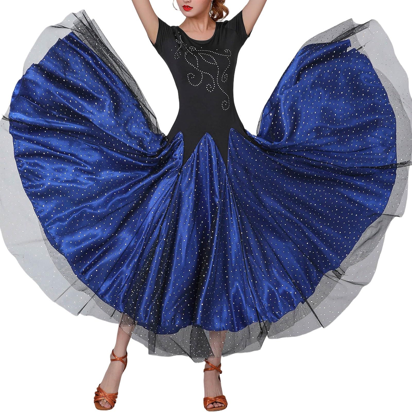 Robe Ete Femme Chic Et Elegant Robe Traditionnelle pour Femme élégante Jupe de Danse à Volants étagés ornée de Sequins et de pour Une Festive