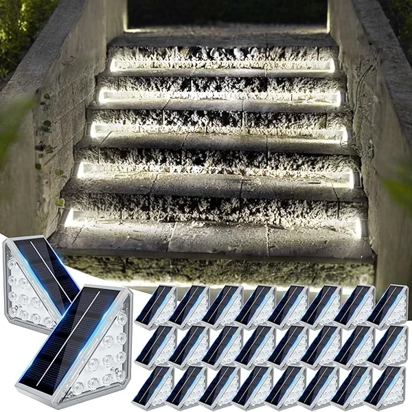 JOFIOS Solar Step Lights for Outside,24pack Solar Step Lights Outdoor Waterproof IP67, Stair Lights Outdoor Solar Power,Patio,Front Step,Deck(Cool Lights)…