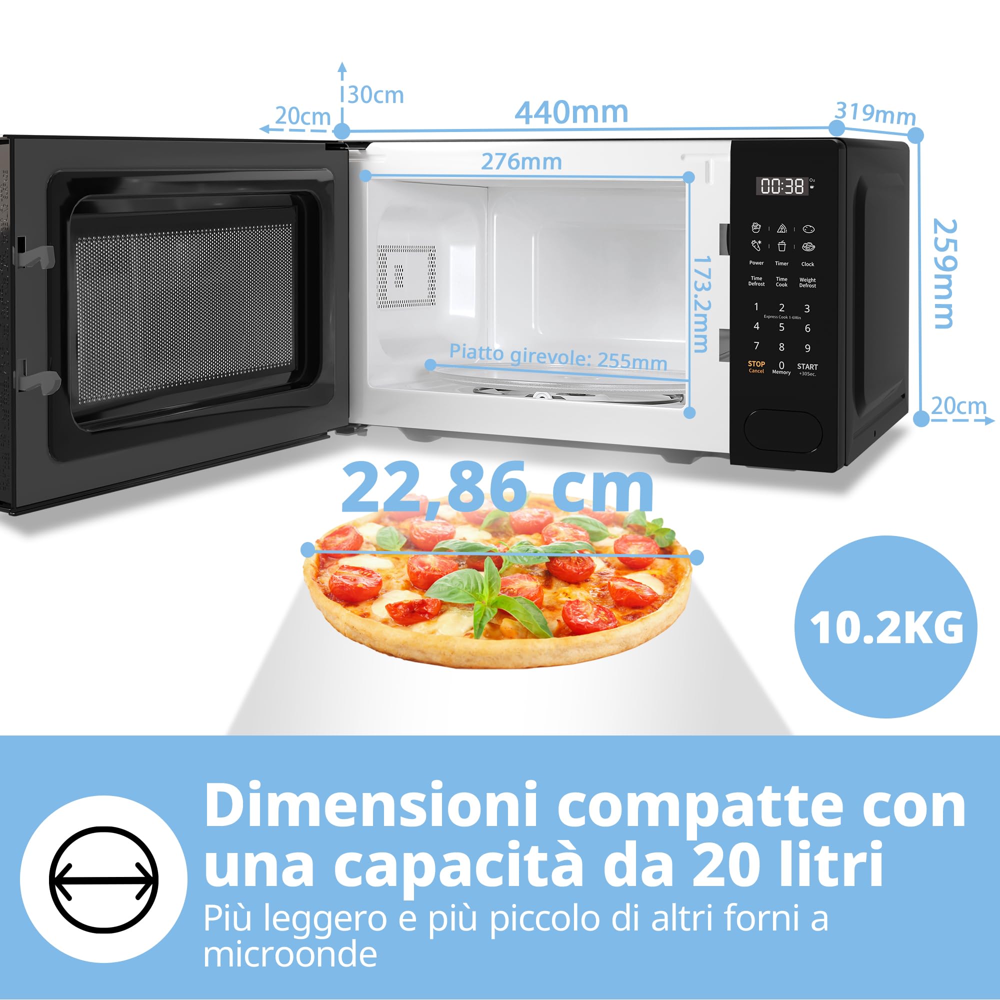 COMFEE' Forno a Microonde Digitale, 700W, 20L, 6 Menù Preimpostati, Express Cook, 11 Livelli di Potenza, Scongelamento, Funzione di Memorizzazione - Nero - CM-E202CC(BK)