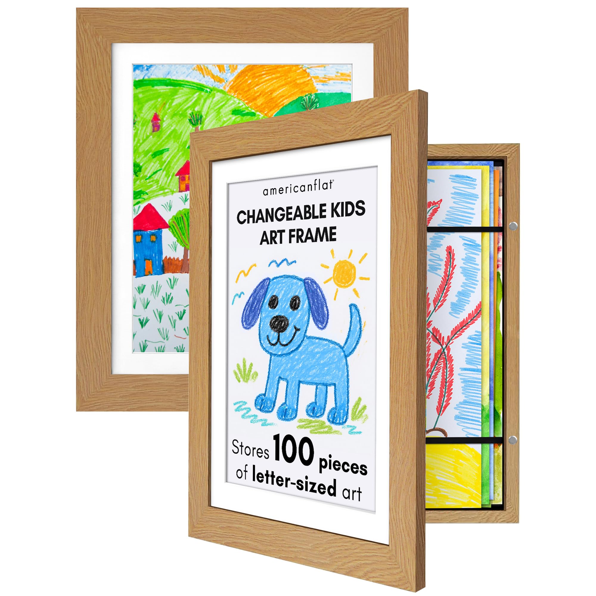 Americanflat 8.5x11 Changeable Kids Art Frame 2-Pack - Dark Oak
