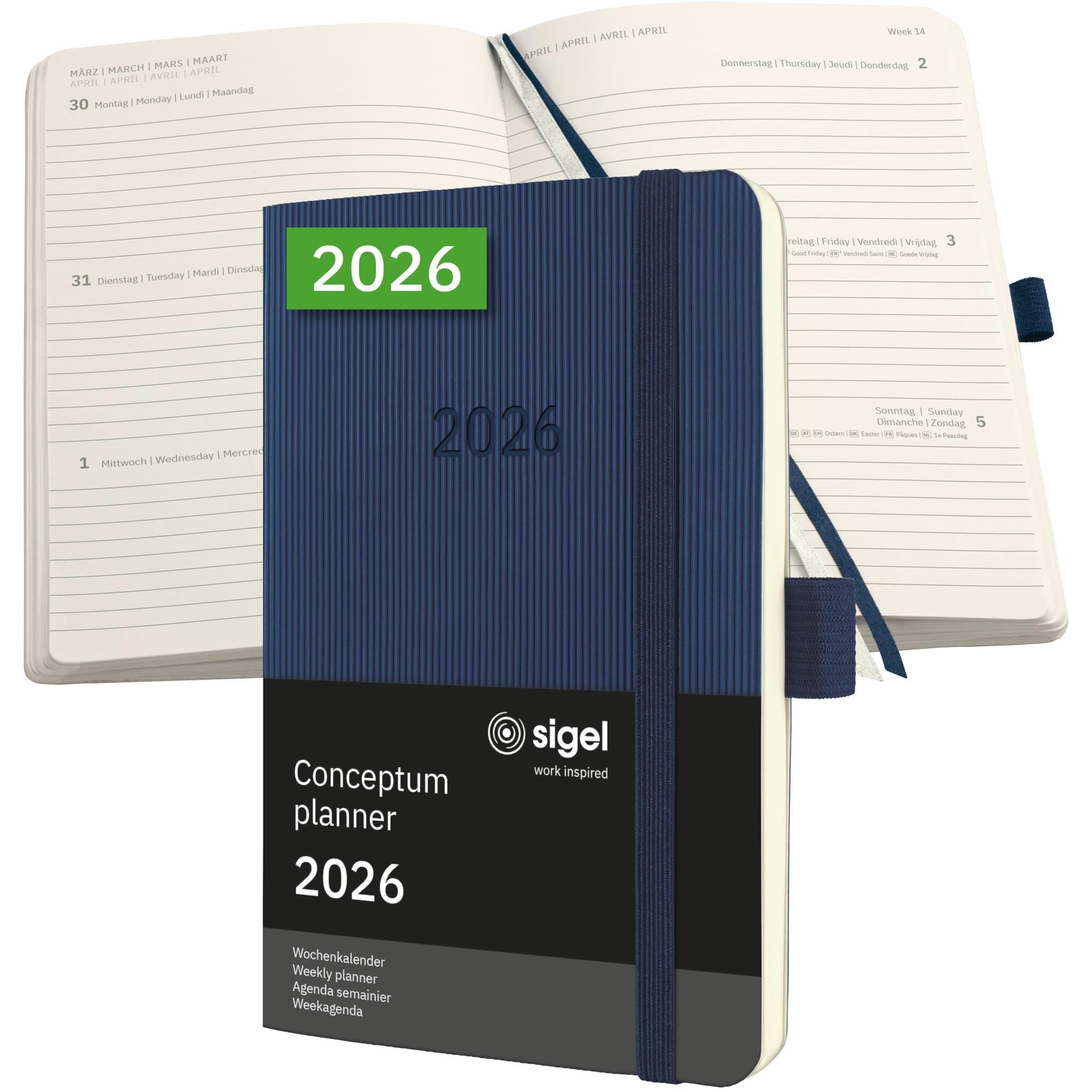 SIGEL C2633 Weekly planner Conceptum 2026-1 year - approx. A6 - dark blue - 2 pages = 1 week - softcover - 80 gsm - 176 p. - PEFC-certified