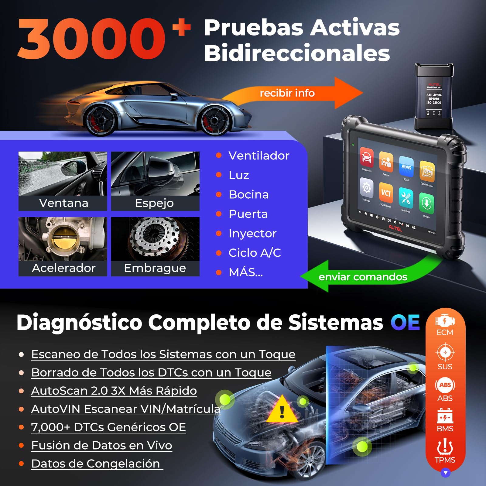 Autel MaxiSYS MS909 OBD2 Diagnosis Coche Multimarca,Inteligente | Actualización Elite II PRO/MS908S PRO II, programación ECU J2534, 40+ servicios, 3000+ pruebas activas, CAN FD DoIP