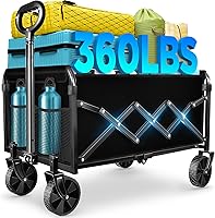 LIAPOOT Foldable Collapsible Wagon Cart with Wheels - 360lbs Capacity Utility Wagon for Camping, Grocery, Sports - Black
